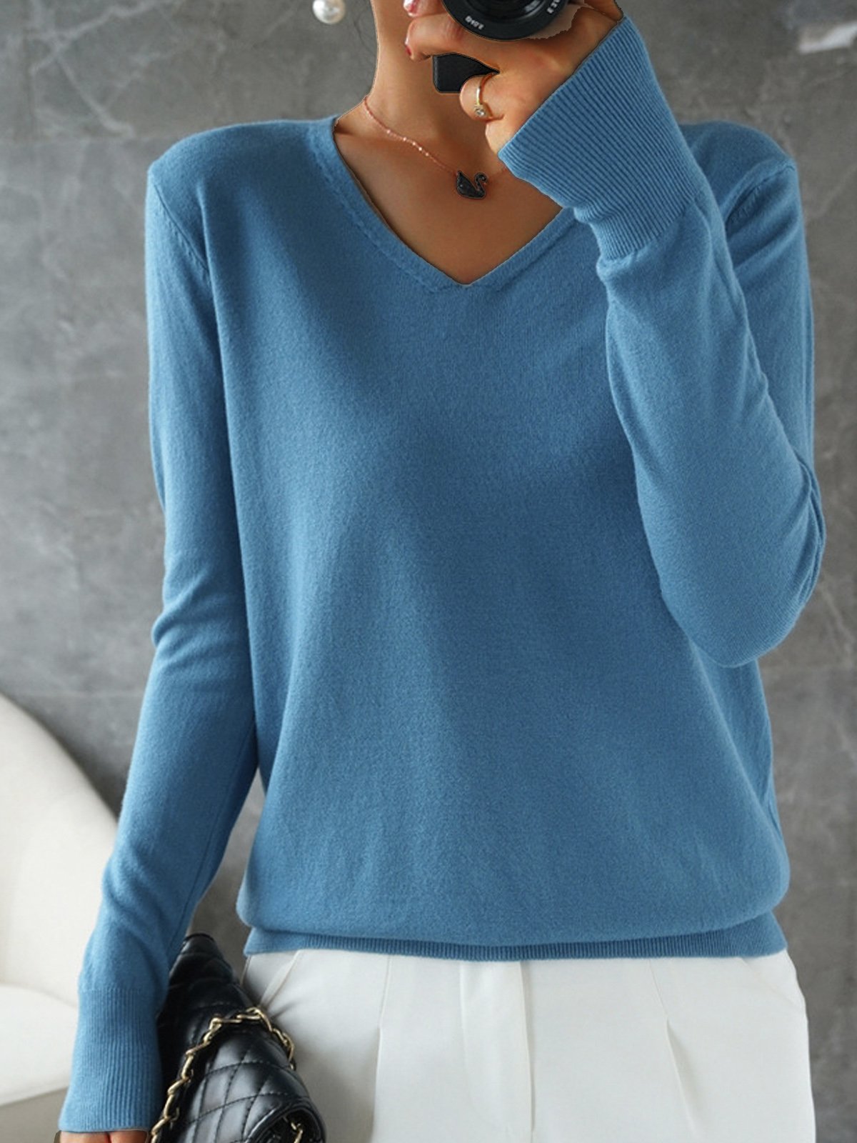 Damen Garn/Wollgarn Unifarben Langarm Bequem Lässig Pullover