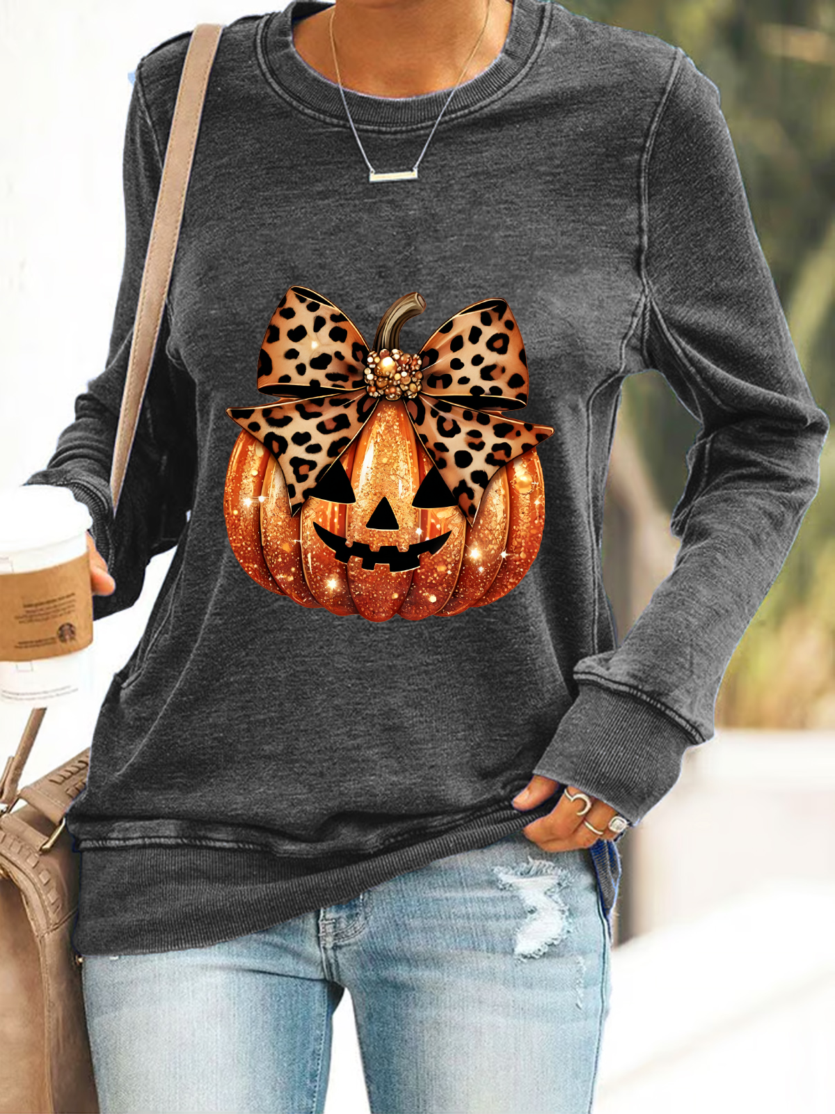 Lässig Rundhals Halloween (Kürbis) Sweatshirt