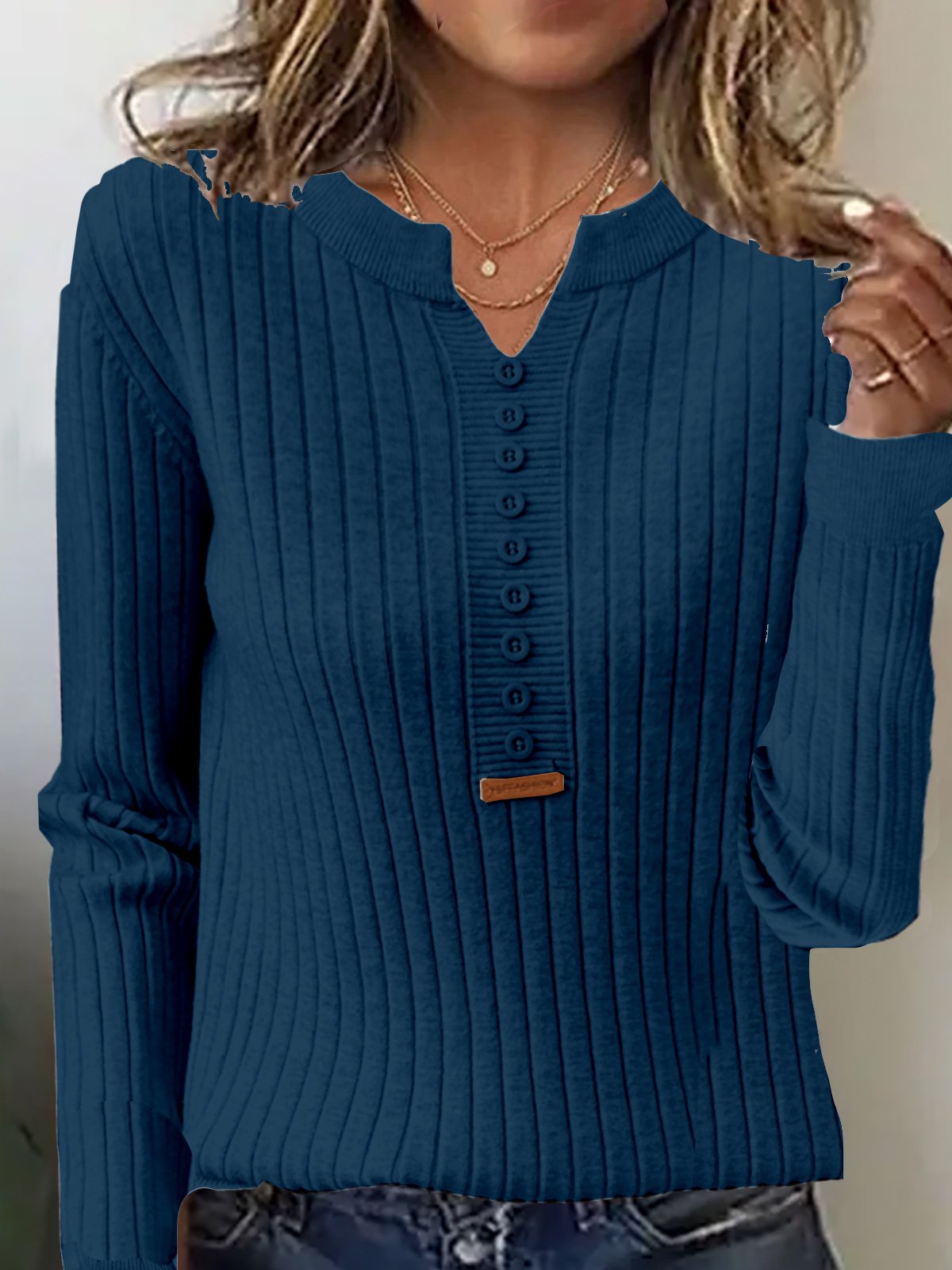 Damen Garn/Wollgarn Unifarben Langarm Bequem Lässig Schnalle Pullover