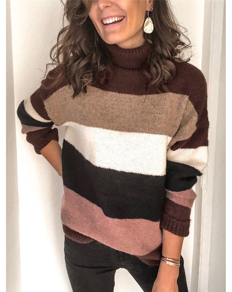 Damen Garn/Wollgarn Gestreift Langarm Bequem Lässig Pullover