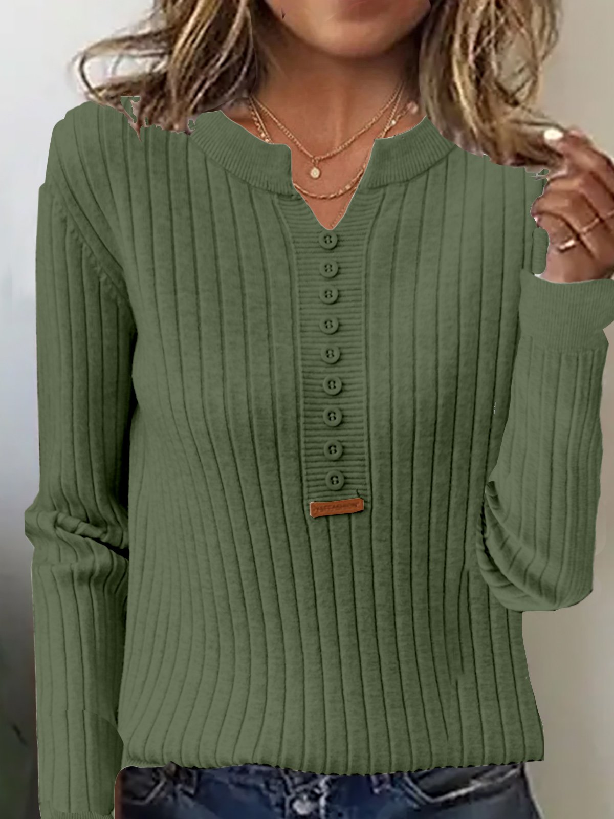 Damen Garn/Wollgarn Unifarben Langarm Bequem Lässig Schnalle Pullover