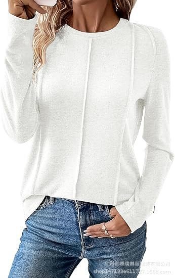 Lässig Unifarben Rundhals Langarm T-Shirt