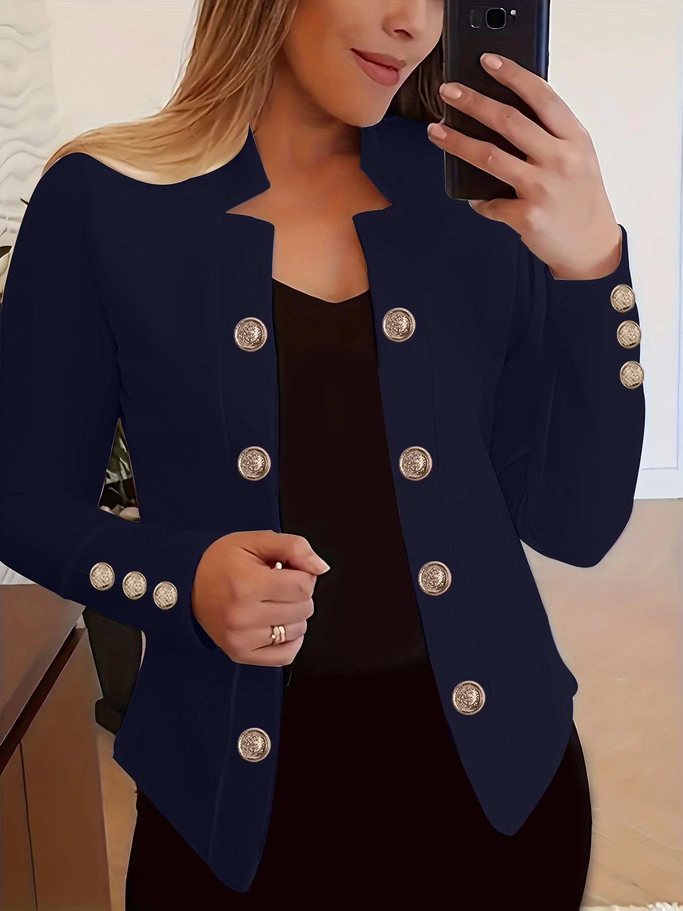 Damen Unifarben Bomberjacke Schnalle Regelmäßig Regelmäßige Passform Jacke