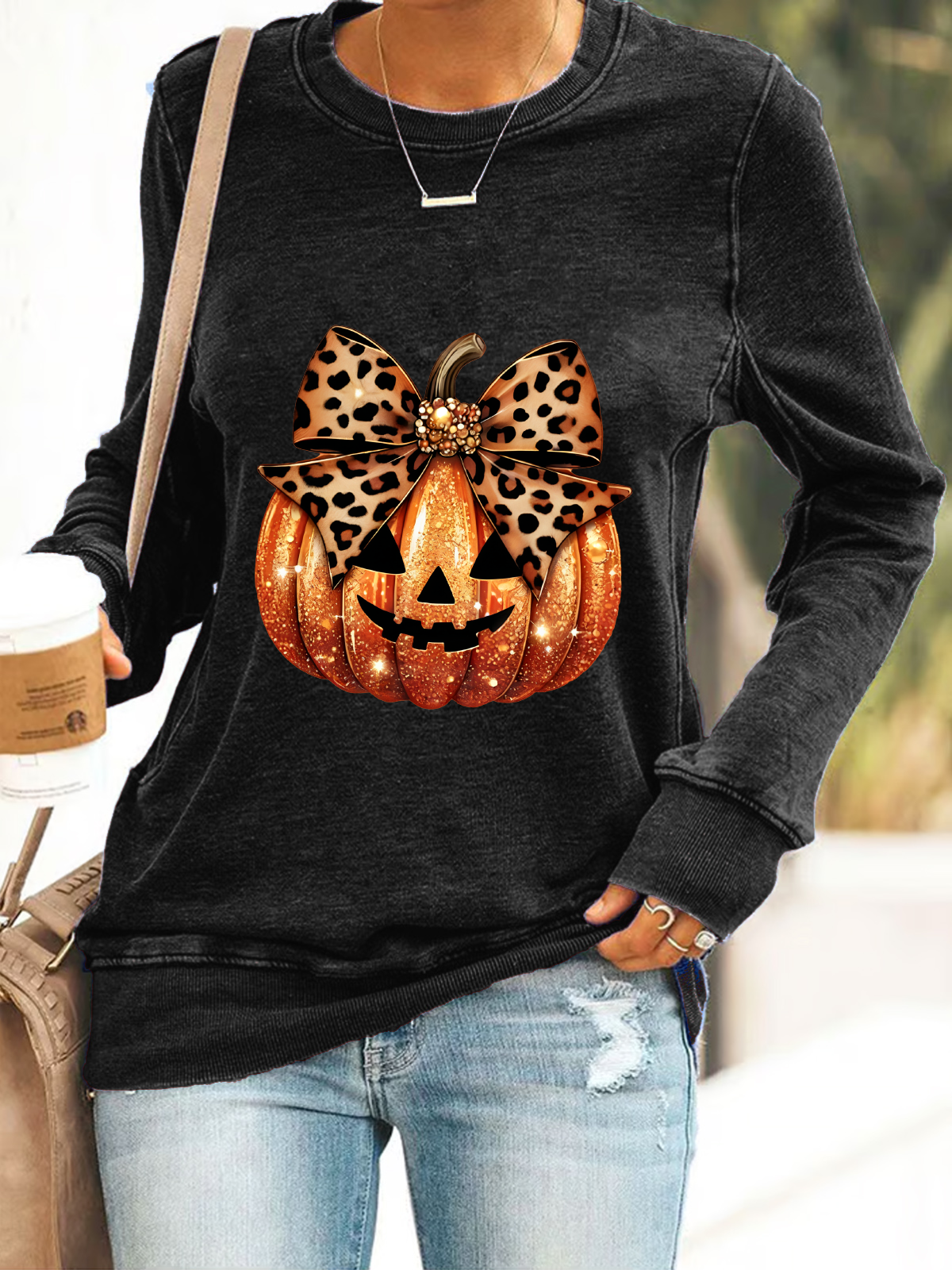 Lässig Rundhals Halloween (Kürbis) Sweatshirt