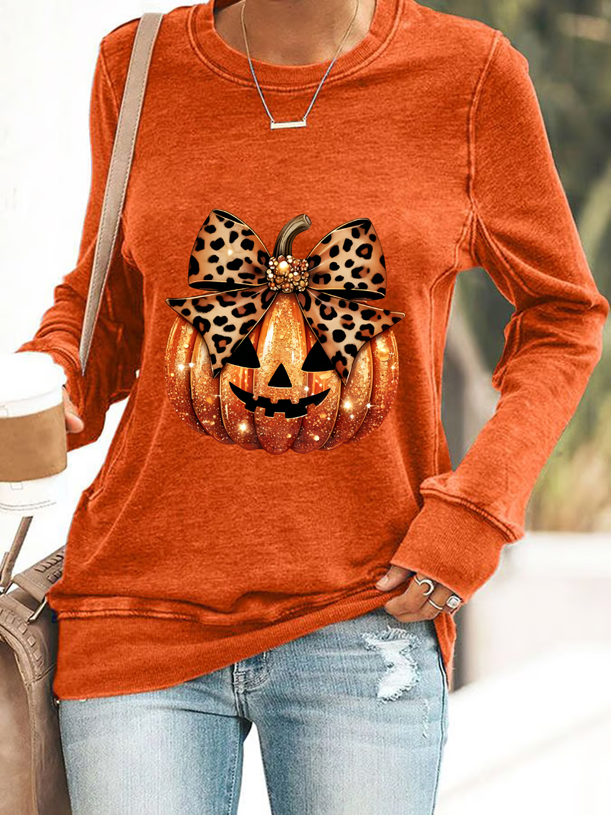 Lässig Rundhals Halloween (Kürbis) Sweatshirt