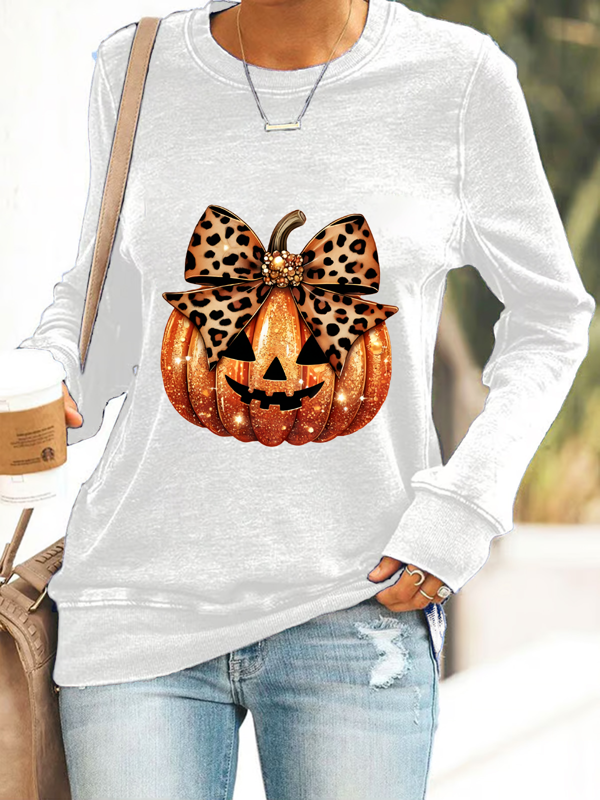 Lässig Rundhals Halloween (Kürbis) Sweatshirt