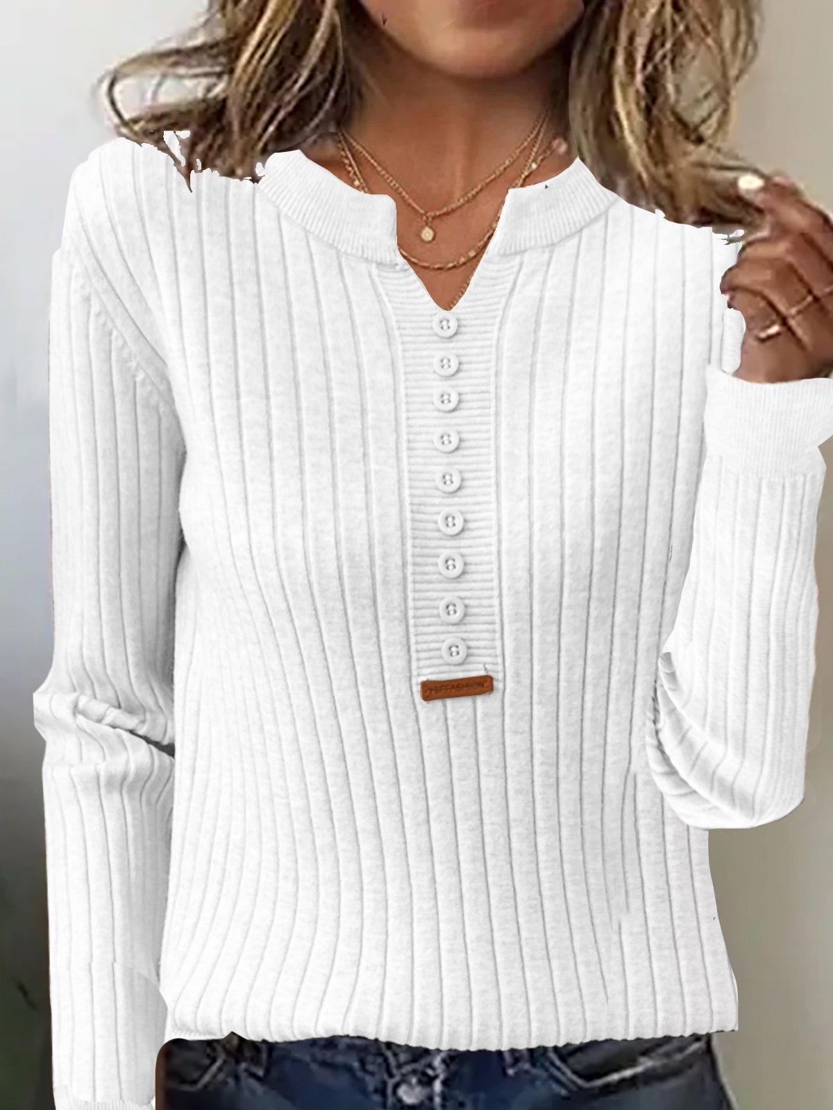 Damen Garn/Wollgarn Unifarben Langarm Bequem Lässig Schnalle Pullover