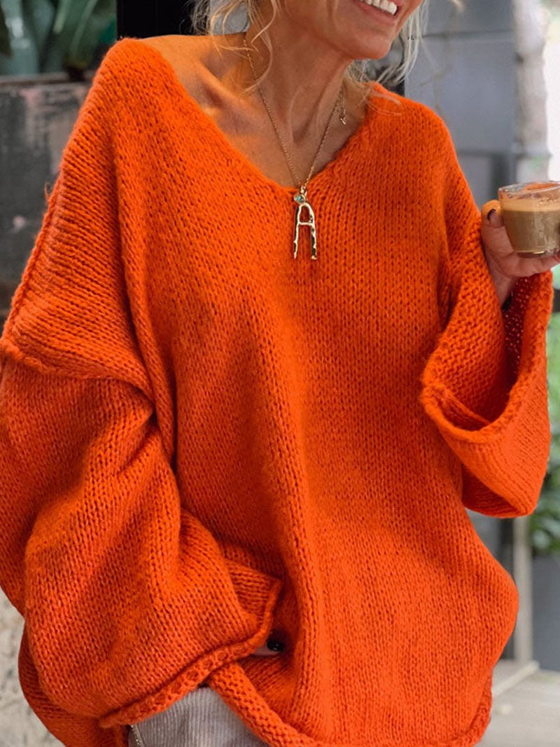 Damen Garn/Wollgarn Unifarben Langarm Bequem Lässig Pullover