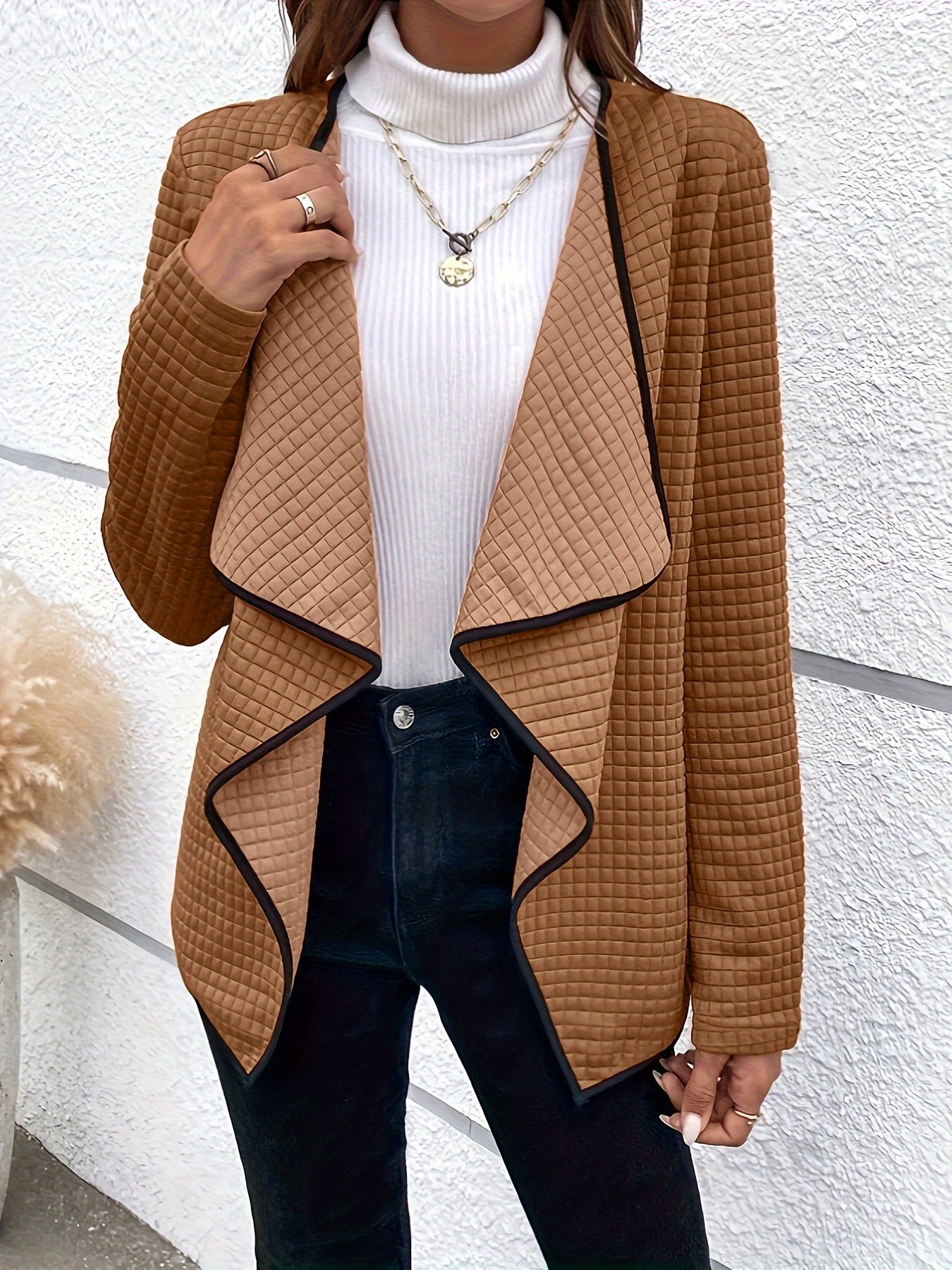 Damen Unifarben Vlies Weit Jacke