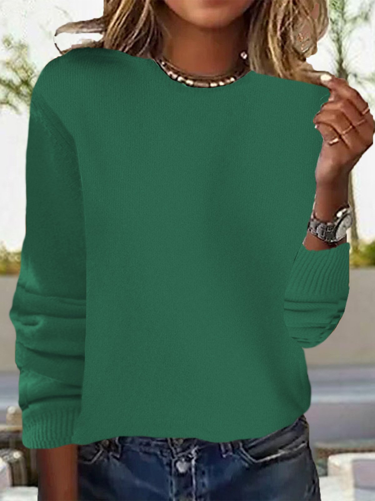 Damen Garn/Wollgarn Unifarben Langarm Bequem Lässig Spitze Pullover