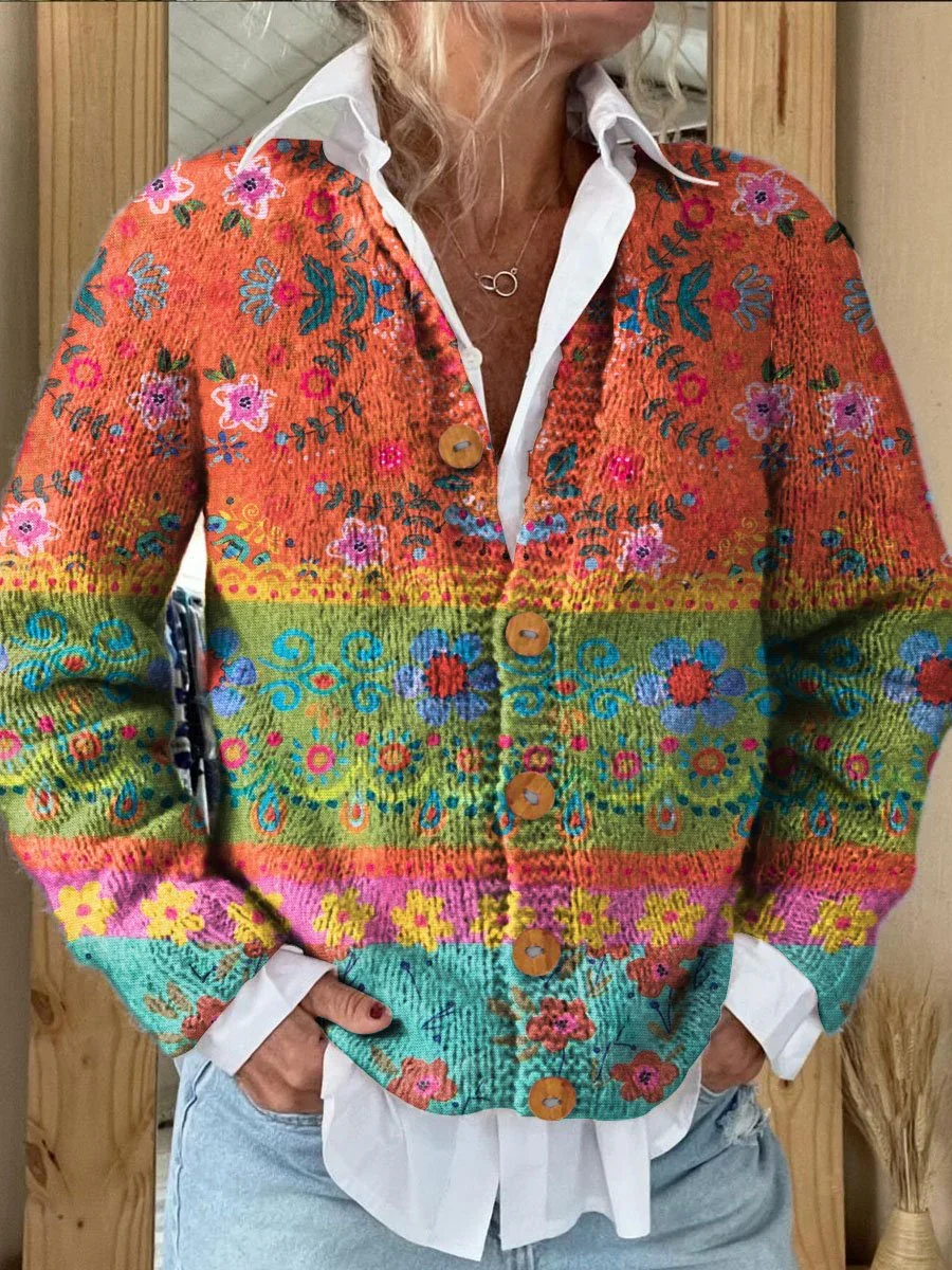 Damen Gestrickt 3d Drucken Langarm Bequem Lässig Strickjacke