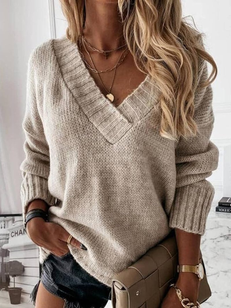 Damen Garn/Wollgarn Unifarben Langarm Bequem Lässig Pullover