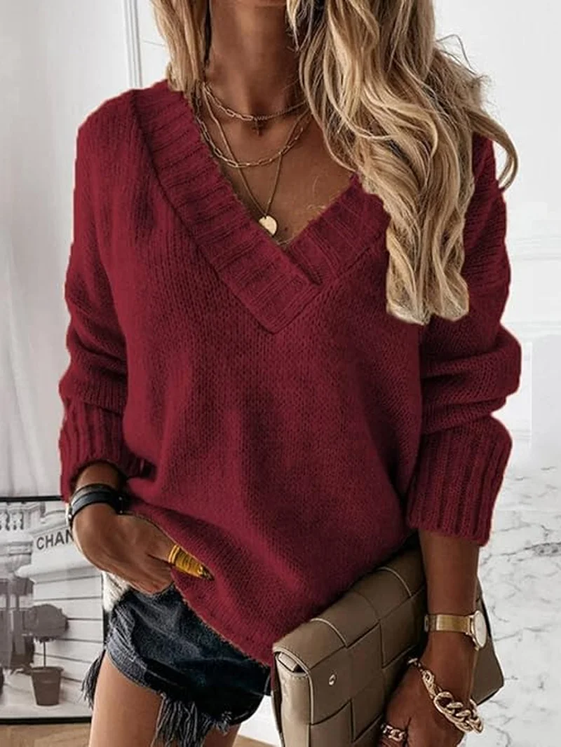 Damen Garn/Wollgarn Unifarben Langarm Bequem Lässig Pullover