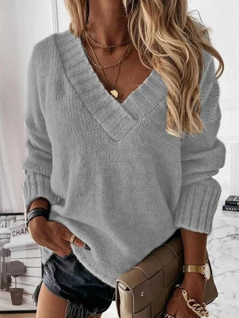 Damen Garn/Wollgarn Unifarben Langarm Bequem Lässig Pullover