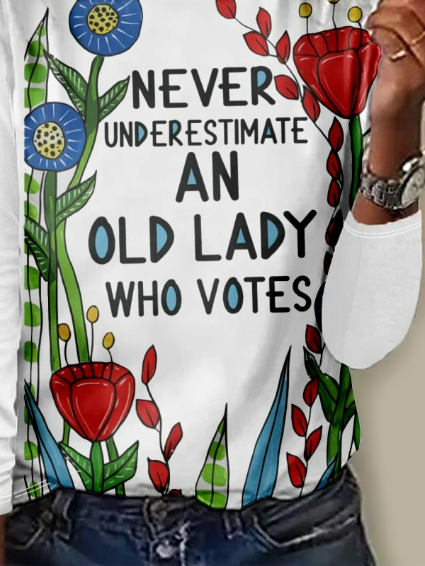 Lässig Geblümt Rundhals Langarm T-Shirt