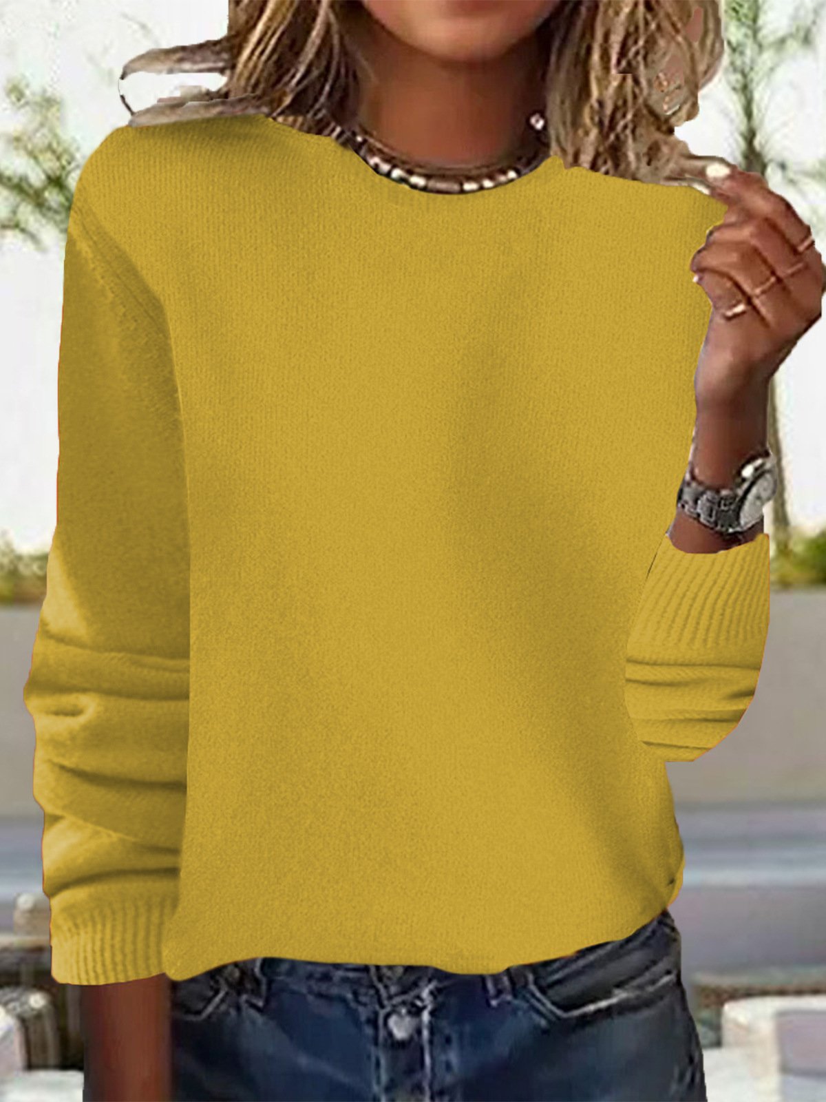 Damen Garn/Wollgarn Unifarben Langarm Bequem Lässig Spitze Pullover