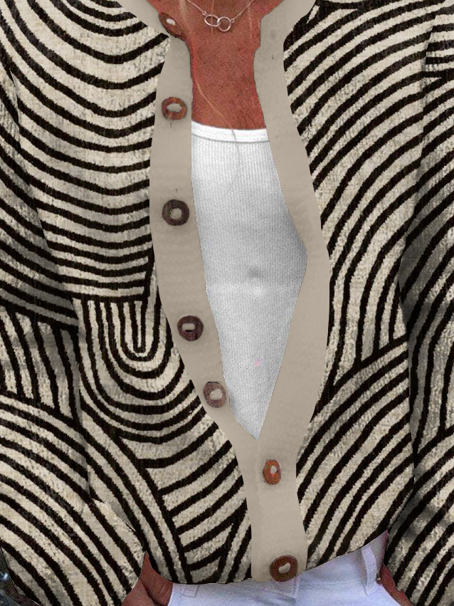Damen 3d Drucken Langarm Bequem Lässig Geknöpft Strickjacke