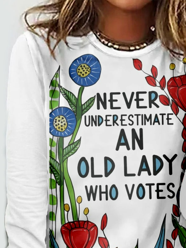 Lässig Geblümt Rundhals Langarm T-Shirt