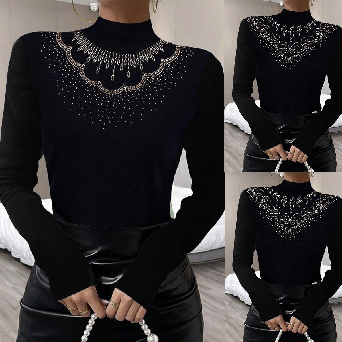 Rollkragen Langarm Unifarben Warmbohren Regelmäßig Mikroelastizität Weit Bluse für Damen