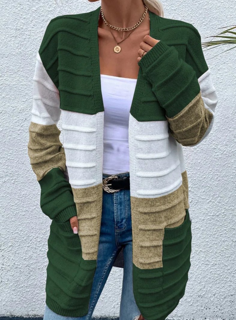 Damen Wolle/Stricken Gestreift Langarm Bequem Lässig Strickjacke