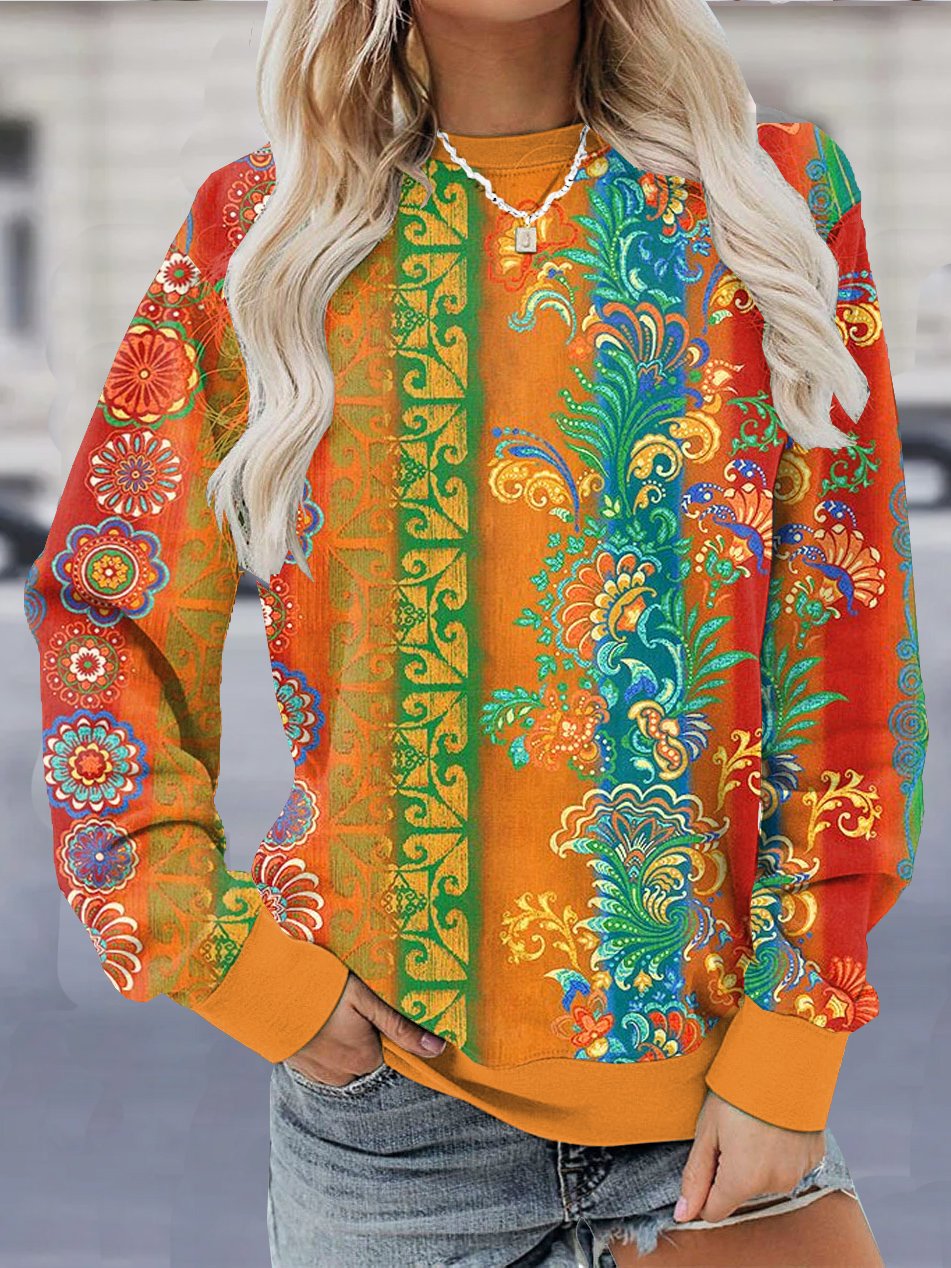 Retro Rundhals Paisley Sweatshirt