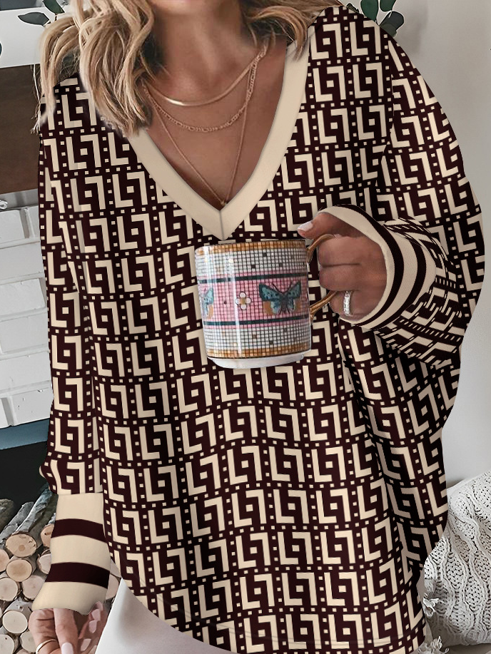 Lässig Rundhals Geometrisch Sweatshirt