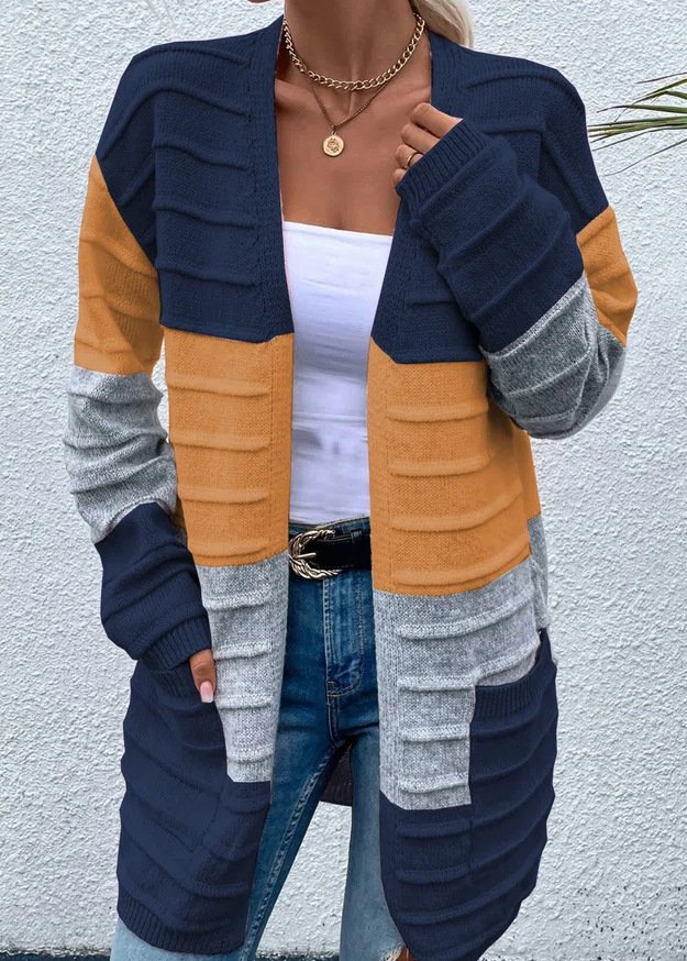 Damen Wolle/Stricken Gestreift Langarm Bequem Lässig Strickjacke