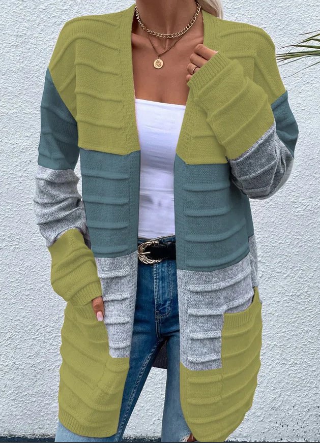 Damen Wolle/Stricken Gestreift Langarm Bequem Lässig Strickjacke