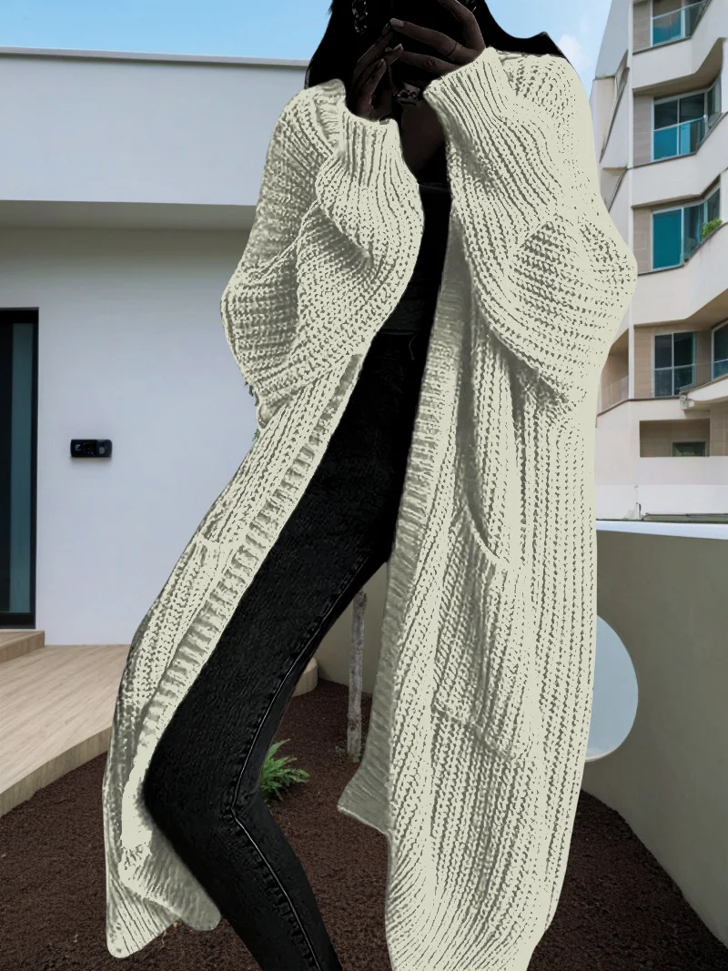 Damen Wolle/Stricken Unifarben Langarm Bequem Lässig Strickjacke