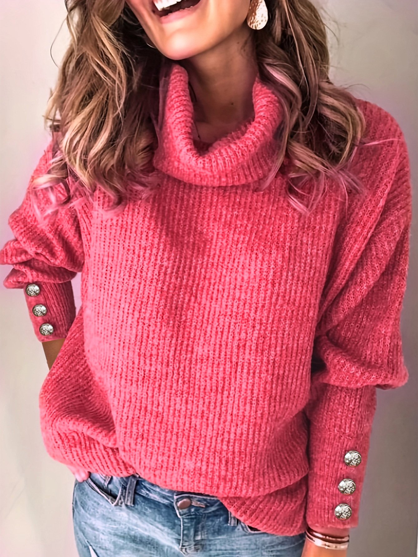 Damen Garn/Wollgarn Unifarben Langarm Bequem Lässig Pullover