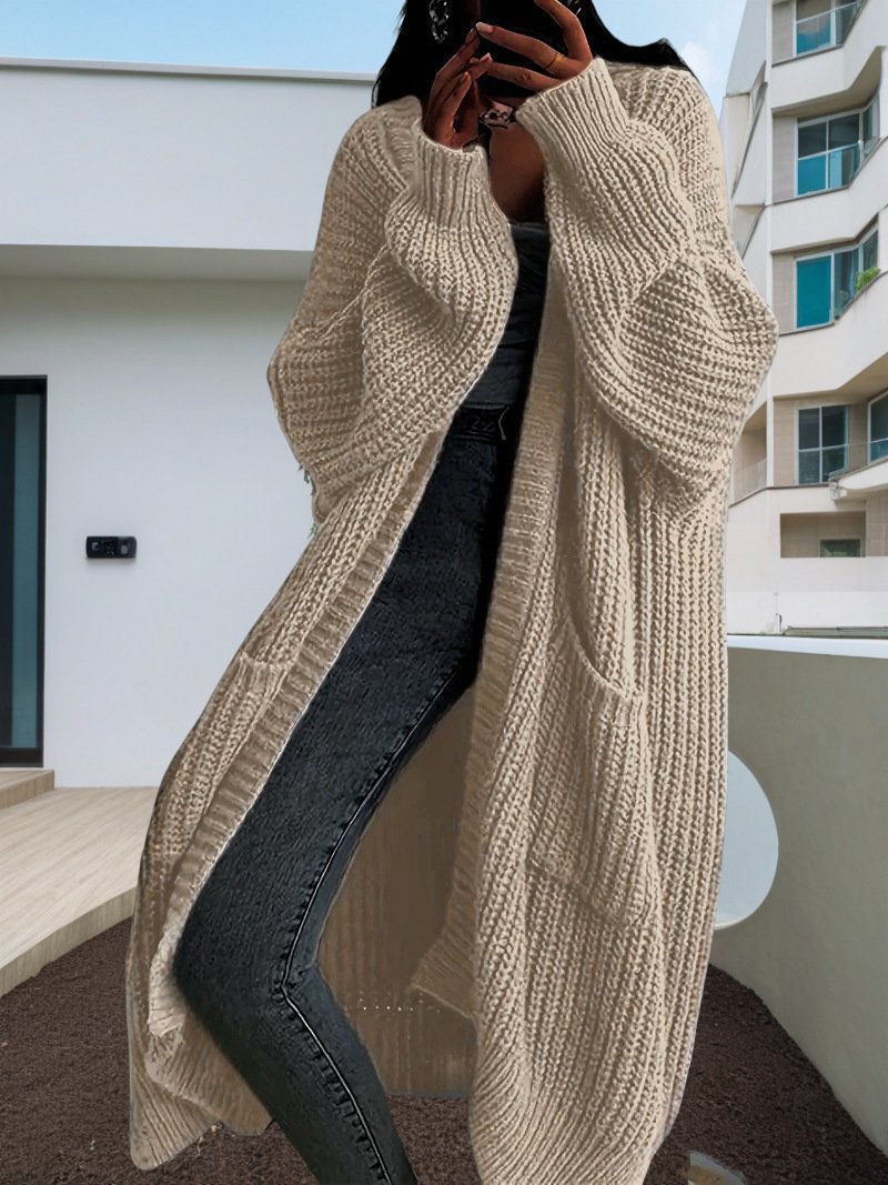 Damen Wolle/Stricken Unifarben Langarm Bequem Lässig Strickjacke