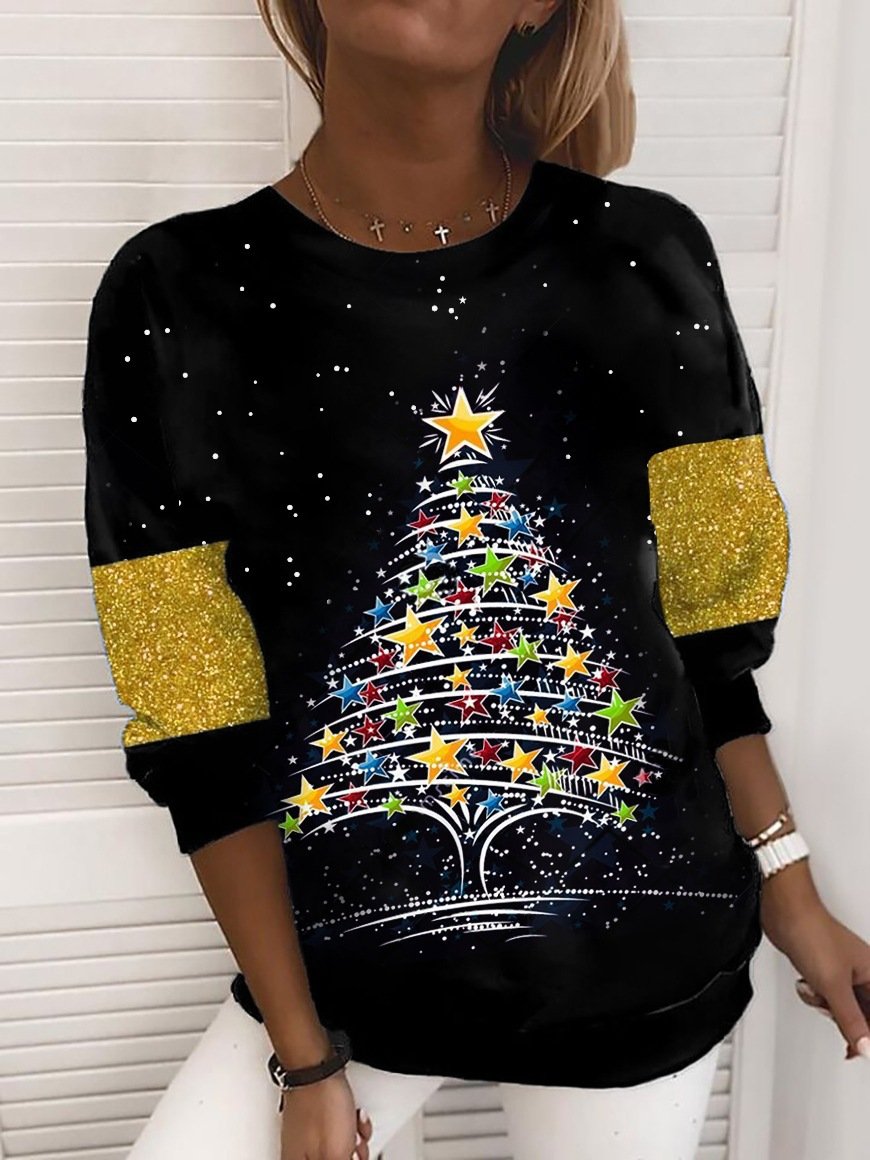 Lässig Rundhals Weihnachten Sweatshirt Reißverschluss
