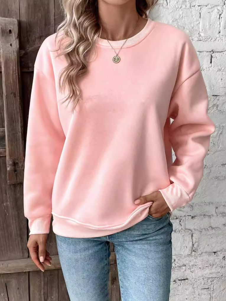 Lässig Rundhals Unifarben Sweatshirt