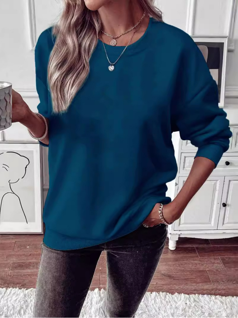 Lässig Rundhals Unifarben Sweatshirt