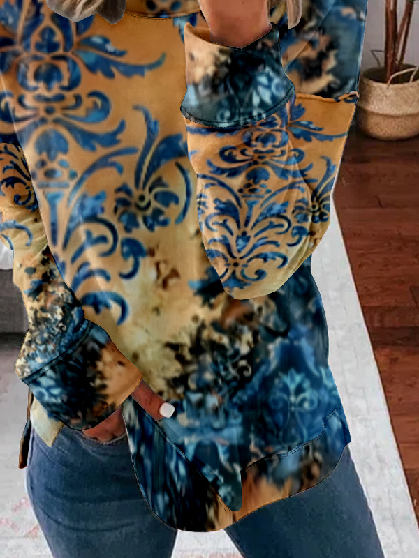 Lässig Rundhals Ethnisch Sweatshirt Reißverschluss