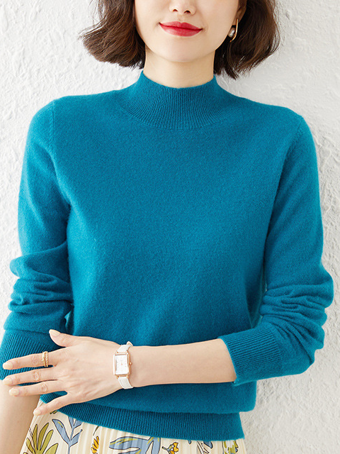 Damen Garn/Wollgarn Unifarben Langarm Bequem Lässig Pullover
