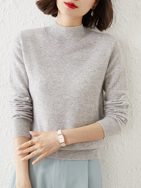 Damen Garn/Wollgarn Unifarben Langarm Bequem Lässig Pullover