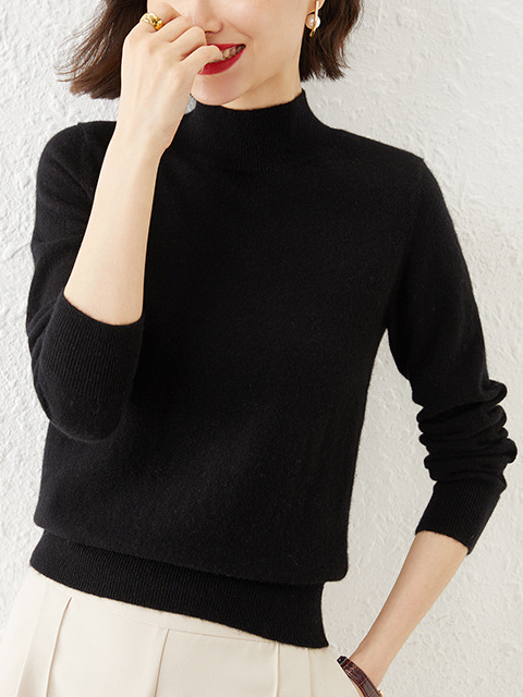 Damen Garn/Wollgarn Unifarben Langarm Bequem Lässig Pullover