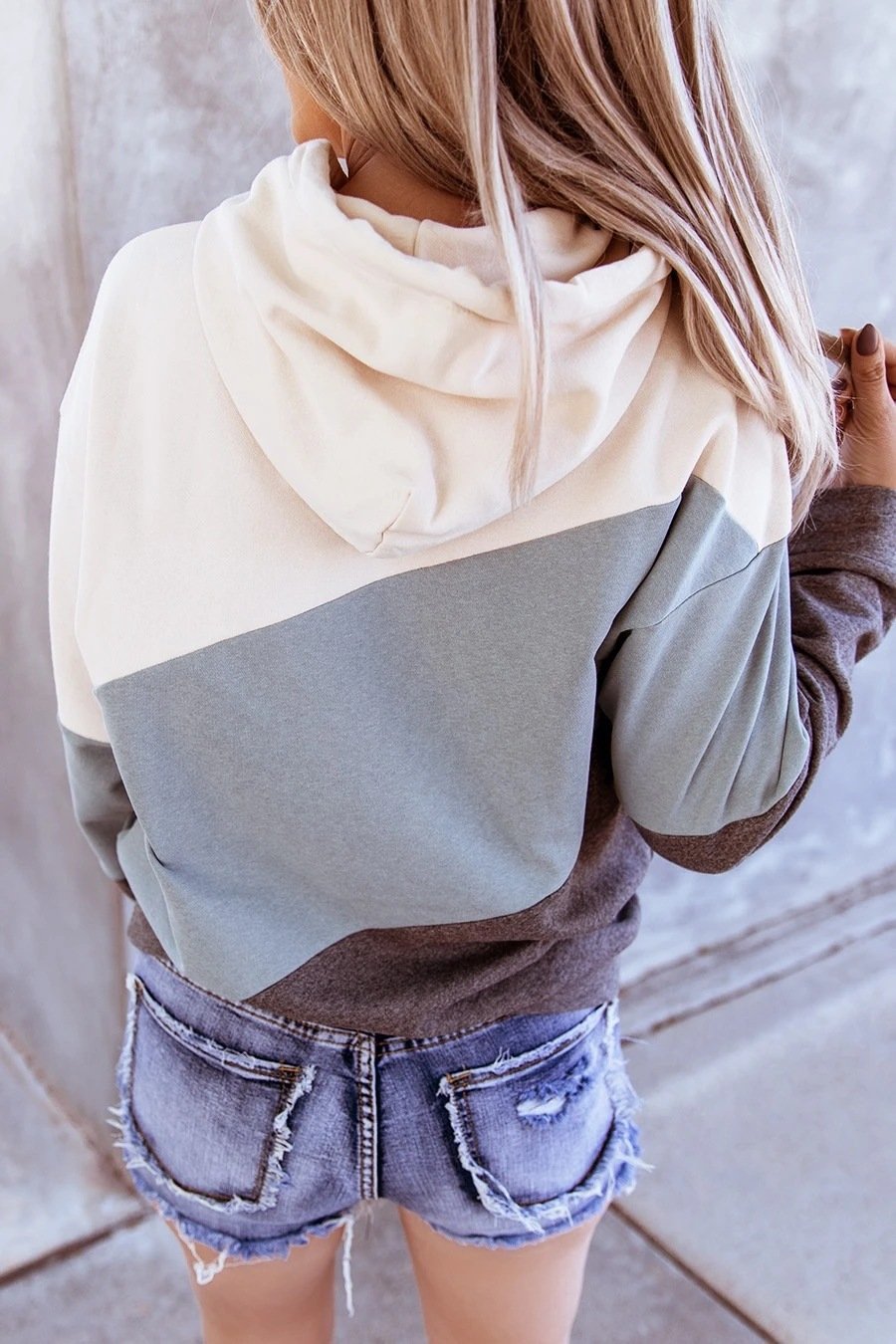 Lässig Kapuze Farbblock Sweatshirt Reißverschluss