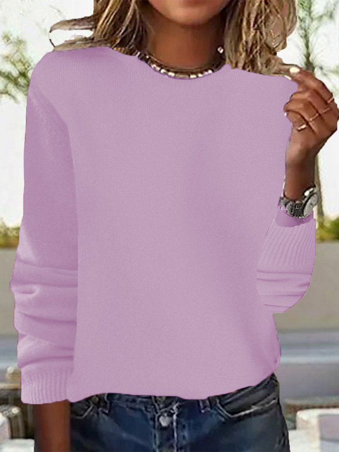 Damen Garn/Wollgarn Unifarben Langarm Bequem Lässig Spitze Pullover