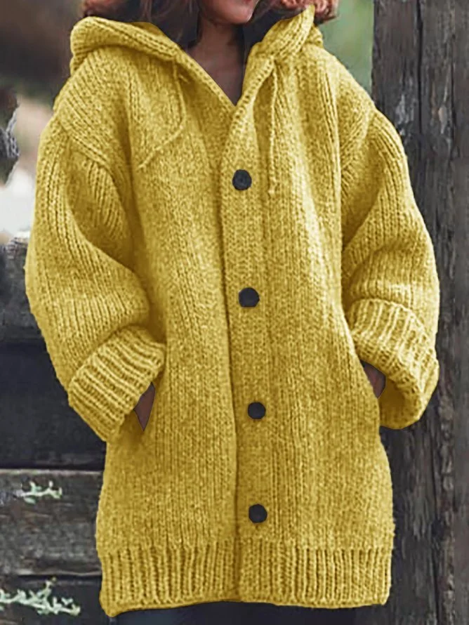 Damen Gestrickt Unifarben Langarm Bequem Lässig Strickjacke