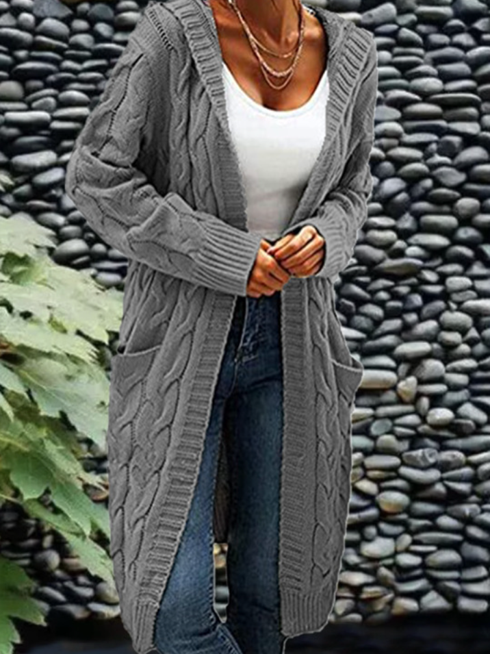 Damen Unifarben Langarm Bequem Lässig Strickjacke