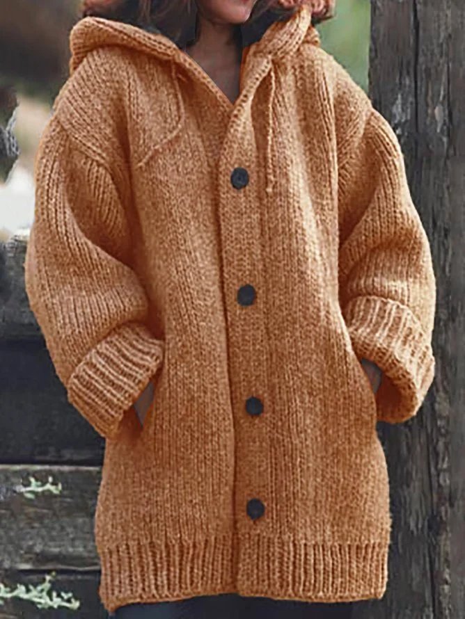 Damen Gestrickt Unifarben Langarm Bequem Lässig Strickjacke