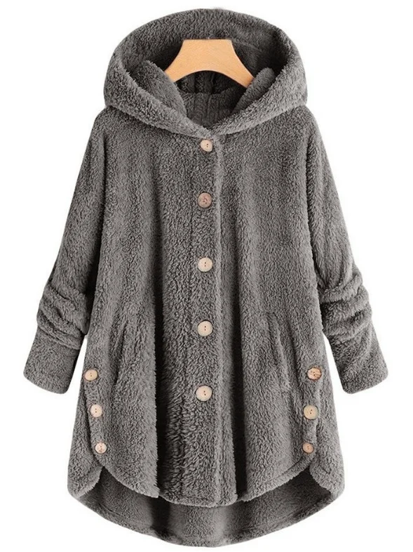 Damen Unifarben Kapuzenjacke mit Reißverschluss Schwer Weit Teddy Jacke