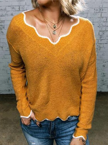 Damen Gestrickt Unifarben Langarm Bequem Retro Pullover