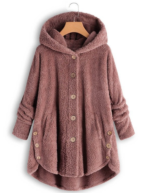 Damen Unifarben Kapuzenjacke mit Reißverschluss Schwer Weit Teddy Jacke