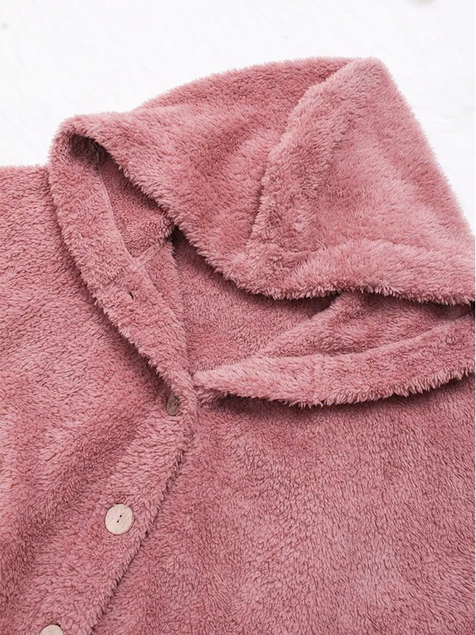 Damen Unifarben Kapuzenjacke mit Reißverschluss Schwer Weit Teddy Jacke