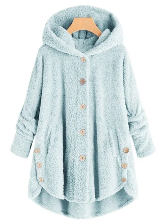 Damen Unifarben Kapuzenjacke mit Reißverschluss Schwer Weit Teddy Jacke