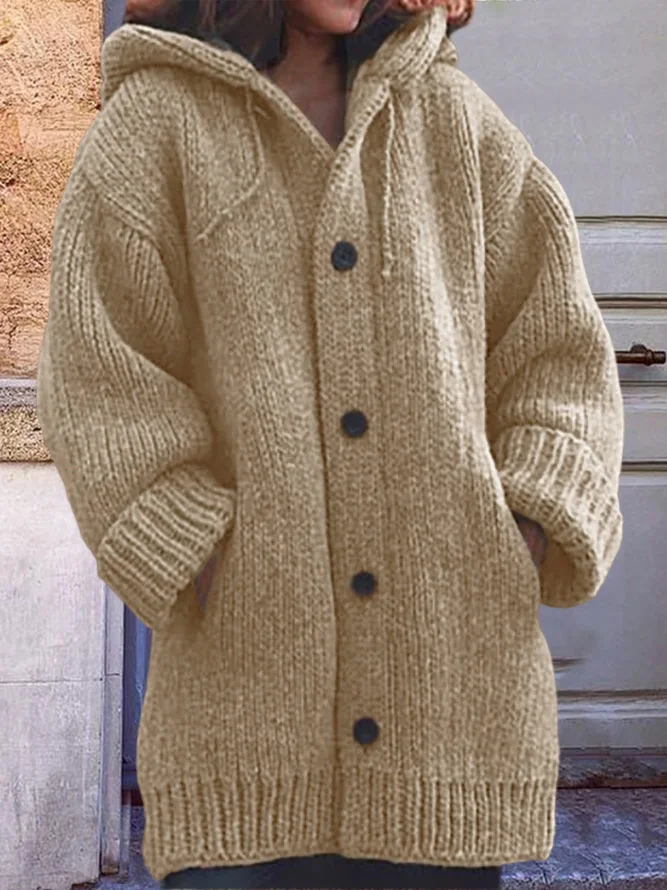 Damen Gestrickt Unifarben Langarm Bequem Lässig Strickjacke