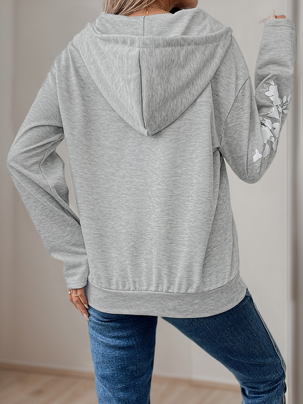 Lässig Kapuze Geblümt Sweatshirt Reißverschluss